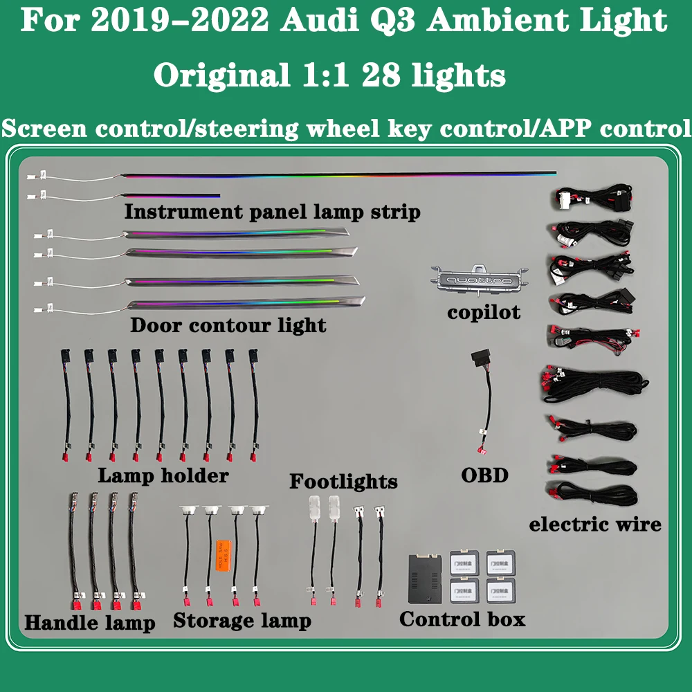 LED Decorate Light Screen Control For 2019-2022 Audi Q3 Atmosphere Light Interior LED New Ambient Light Door Footwell Light