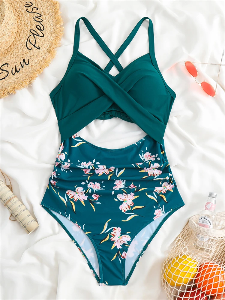 One Piece Women Swimsuit 2024 New Solid Print Sling Swimwear Hollow Out Sexy Bodysuit Monokini Summer Beach Bathing Suit Female