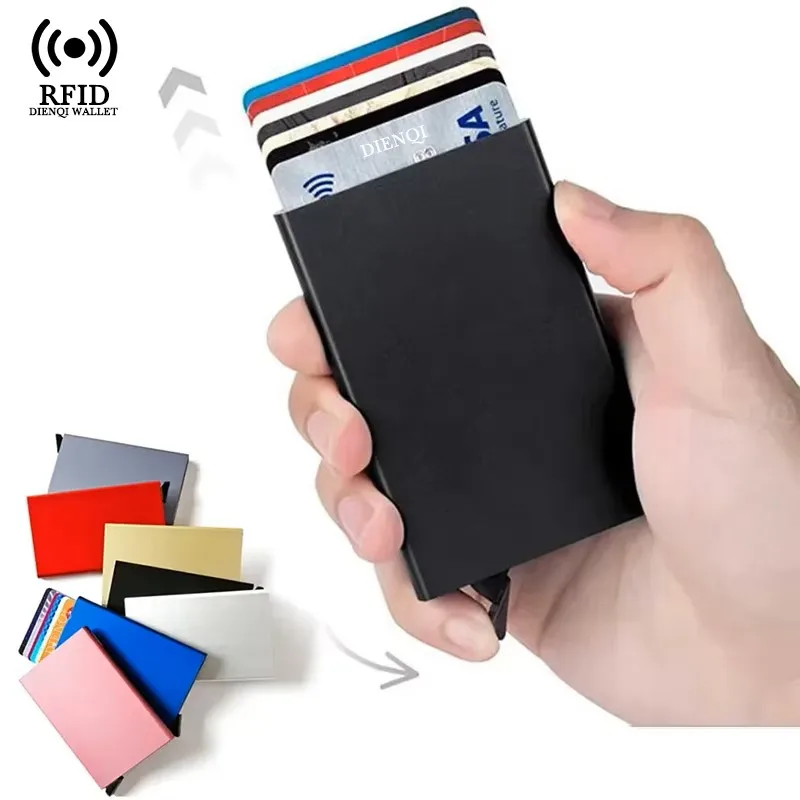 Rfid Smart Wallet Card Holder Metal Thin Slim Men Women Wallets Pop Up Minimalist Wallet Small Black Purse Vallet Walets for Men