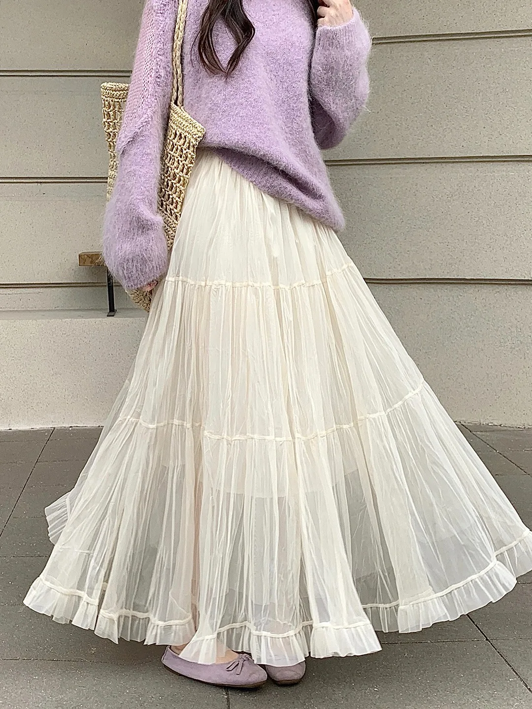 

Белая воздушная юбка-трапеция с драпировкой для женщин, весна-осень, нежная, красивая, в корейском стиле