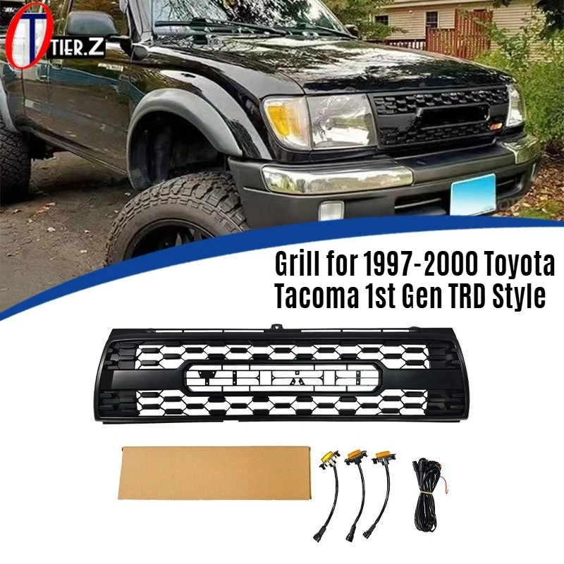 

Для Toyota Tacoma 1-го поколения TRD Style 1997-2000 гг., передняя решетка, бампер, черная решетка, сотовая сетка, обновление внедорожного автомобиля, гоночные грили