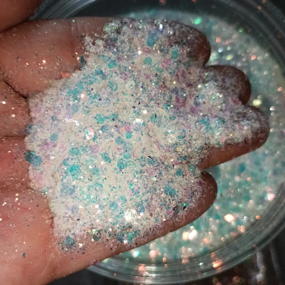 ผงกลิตเตอร์ผสมสีรุ้ง 50 กรัม/ถุง สำหรับตกแต่งเล็บ กลิตเตอร์วิ้งๆ แบบเมอร์เมด โฮโลแกรม ผงกลิตเตอร์แบบเป็นก้อน