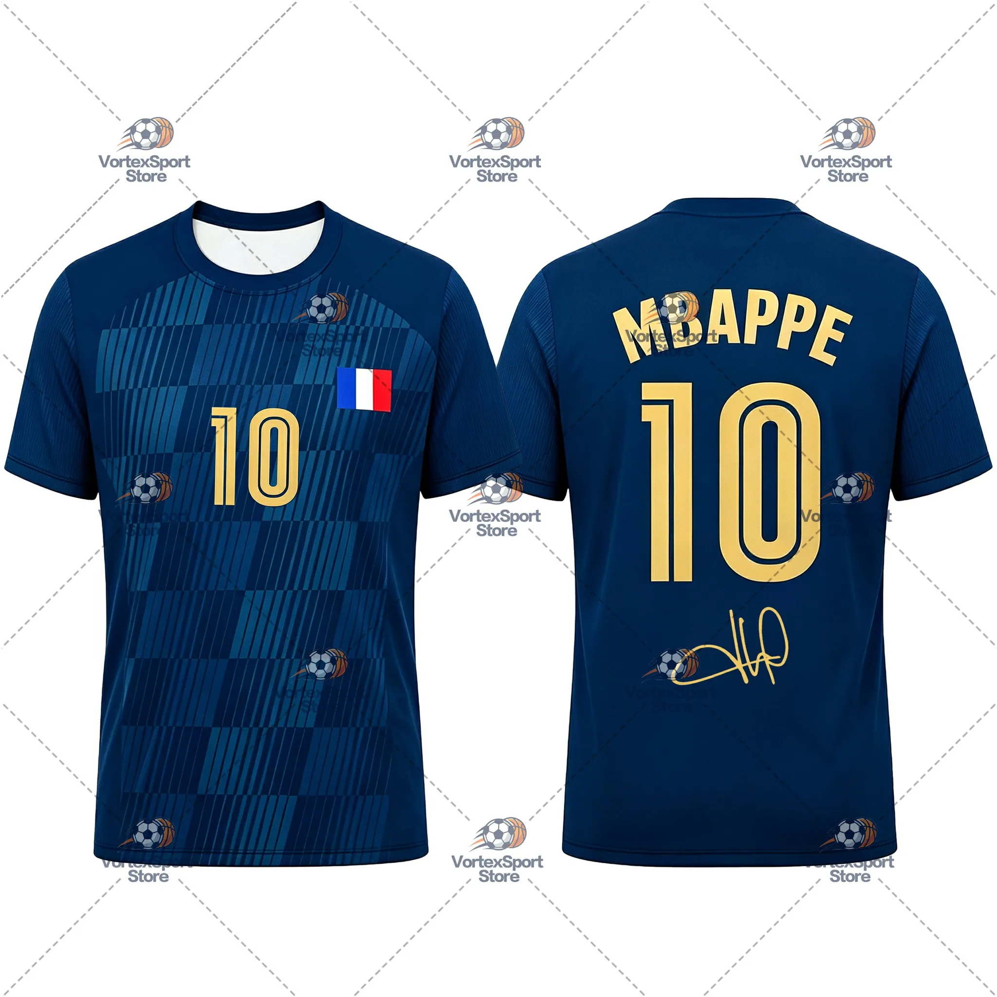 Explosions Kinder Herren Frankreich Nr. 10 Fußball Schnelltrocknendes T-Shirt Alle Größen Kurzarm Rundhalsausschnitt Mbappé Fußballfans Trikot – Detail 5