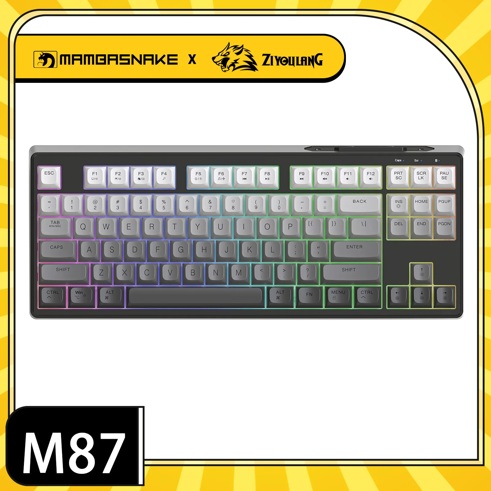 

MAMBASNAKE x FREEWOLF M87 Беспроводная мембранная клавиатура с бесшумной подсветкой Bluetooth/2,4 ГГц Двухрежимный ГБТ Градиент