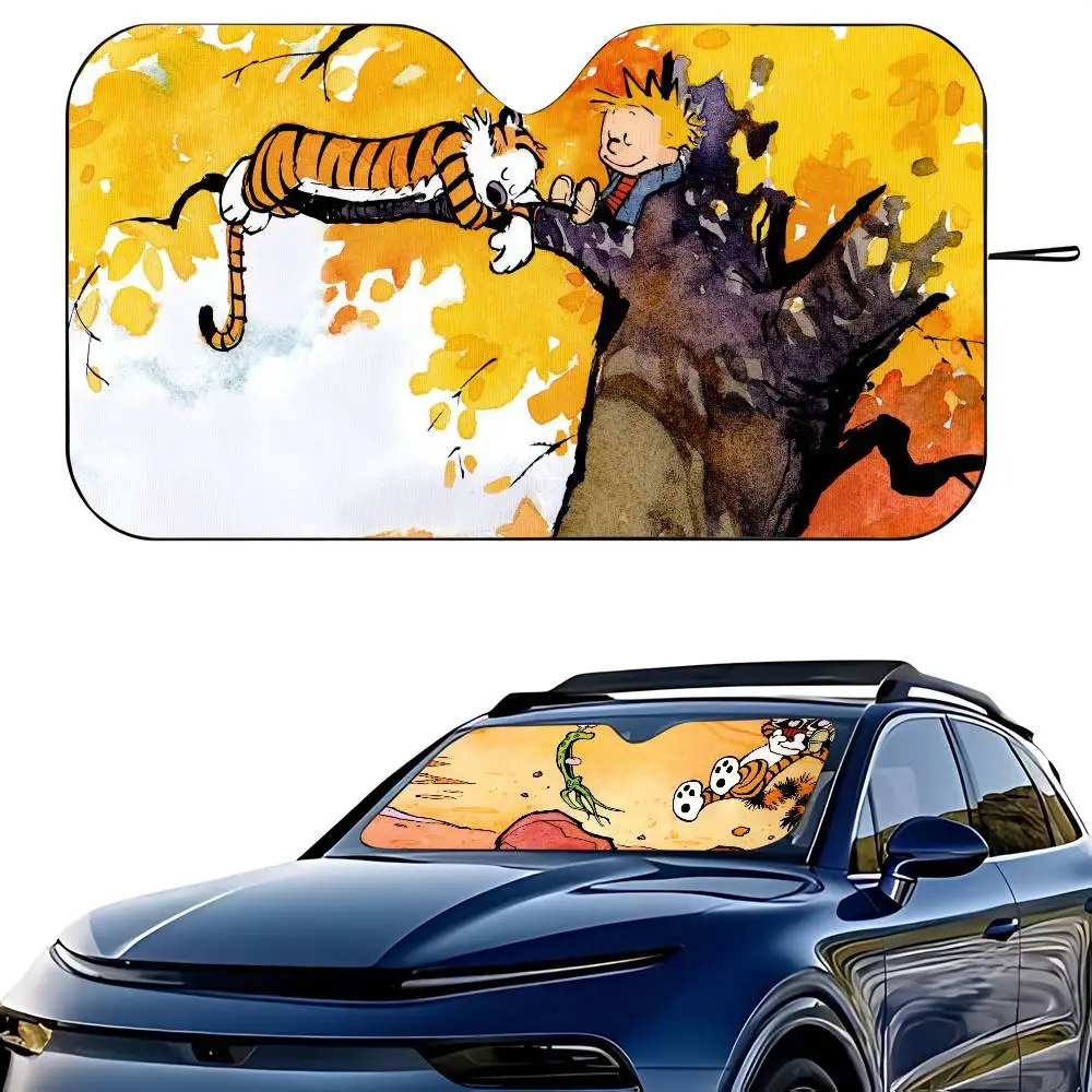 Book C-Calvin And H-Hobbes Car SunShade Windshield Cover UV Protection Auto Visor Accessories For Cars