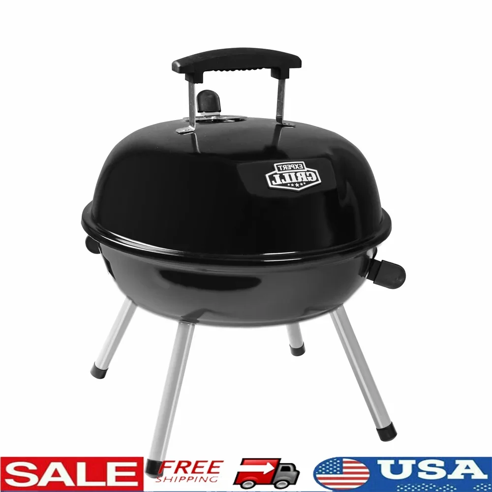 Tragbarer Holzkohlegrill, 14,5-Zoll-Tischgrill, Kuppel-Design, verstellbare Lüftungsschlitze, ideal für Camping-Heckklappen, Picknicks, einfache Reinigung