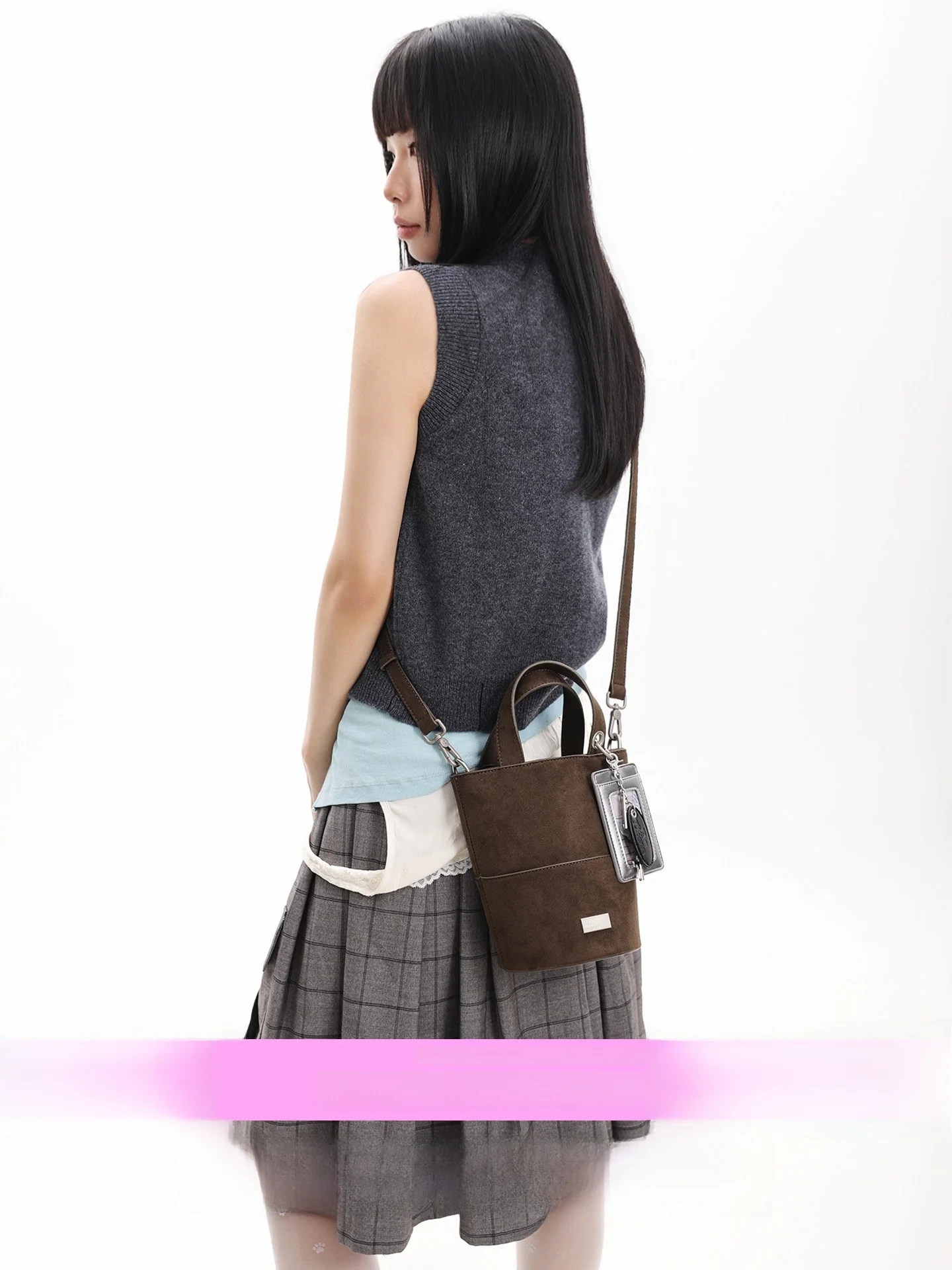 Spring Summer New Arrival JANDRESS Suede Bucket Bag with Hanging Decoration Handbag Shoulder Bag Crossbody Bag for Youth