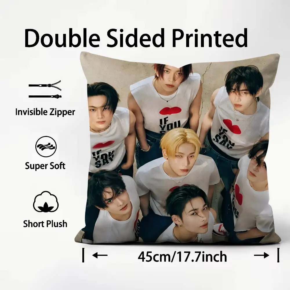 Boy Team E-ENHYPEN Pillow Case Pattern Printed Pillowcase For Living Room Sofa Cushion Cover & Bedroom Decor