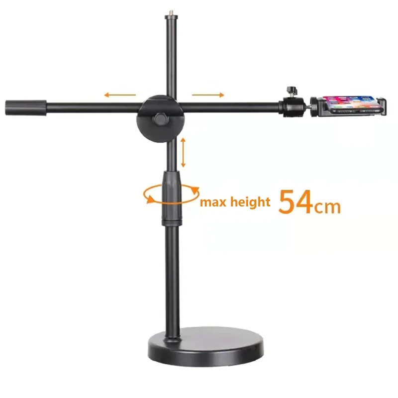 Tripod Phone Holder With Ring Light Table Tabletop Shooting Stand 36 Rotation With Boom Arm For Live Broadcast Art Photography