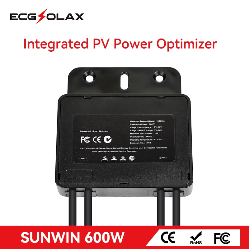 

ECGSOLAX Integrated PV Power Optimizer MPPT 600W 60V Input IP67 Real-time Solar Panel Monitoring Voltage-Limiting Anti-Hotspot