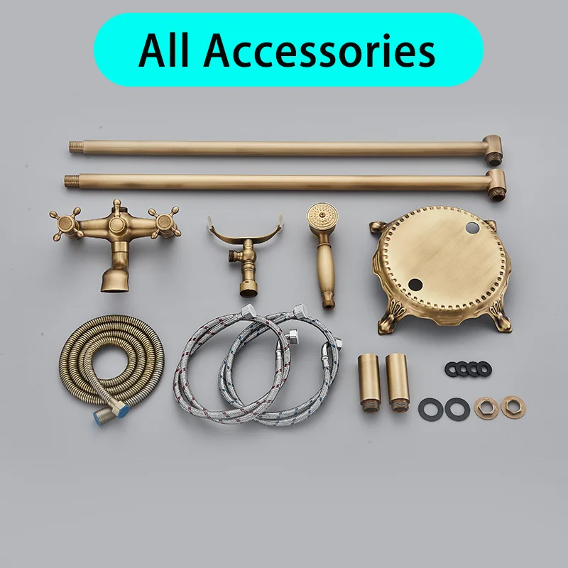 Floor Standing Double Tube Double Handle Bathtub Faucet Set for Bathroom With Rainfall Handshower Tub Faucet Freestanding Crane - Image 2