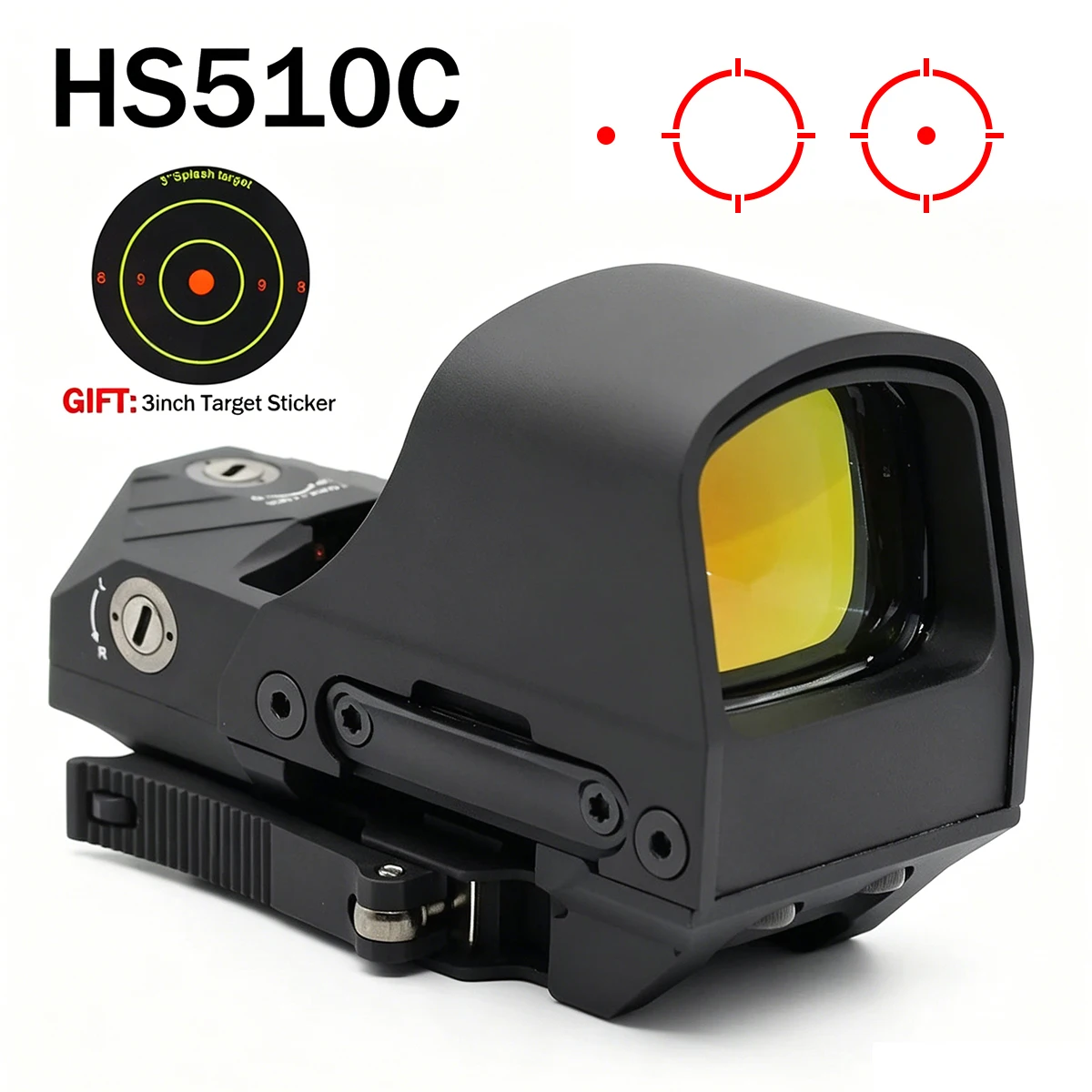 Image of Taktisches HS510C Reflexvisier mit Rotem Punkt, Offenes Optisches Zielfernrohr, Multi-Absehen, Solar-Rotpunktvisier mit Sport-Shake-Awake-Funktion und QD-Montage