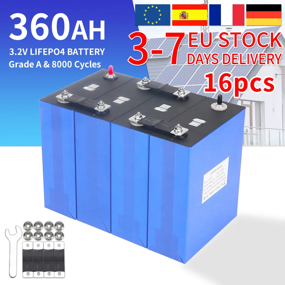12V 350AH 4-8 stuks Grade A 3.2V 360Ah Lifepo4 Lithium IJzerfosfaat Batterij DIY 12V 24V 36V 48V Oplaadbaar Celpakket Belastingvrij