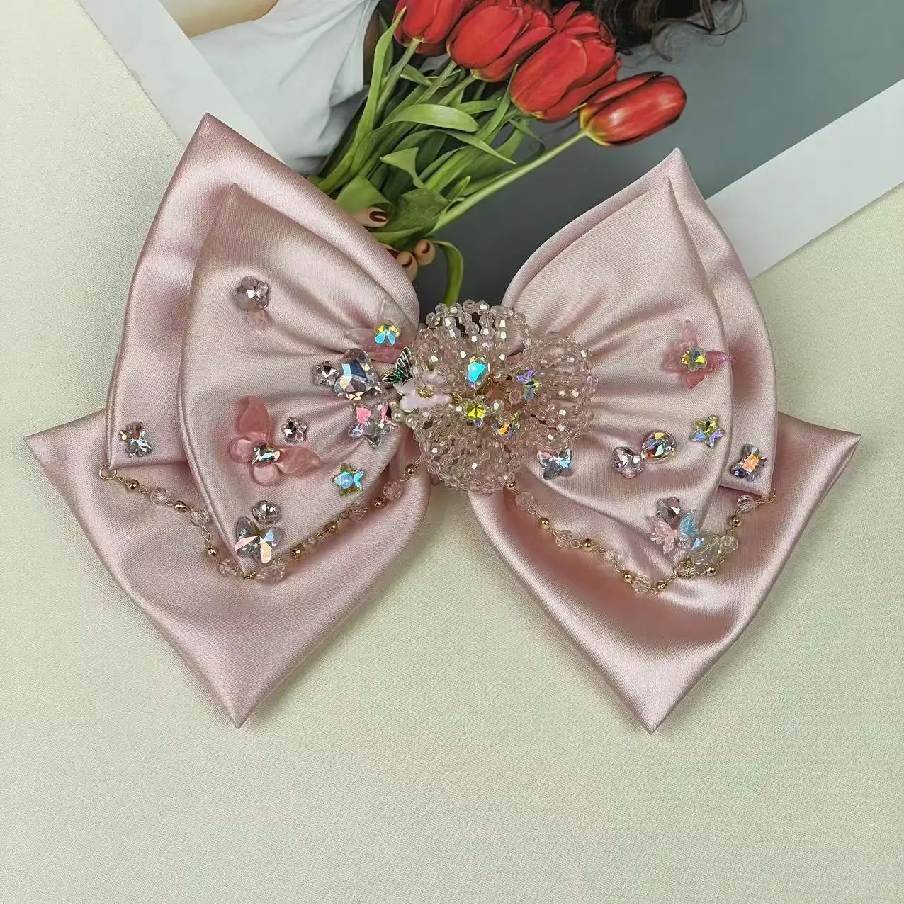 

Оригинальная высококачественная атласная заколка для волос с кисточками и бантом для тяжелой промышленности, милый элегантный головной убор, пружинный зажим