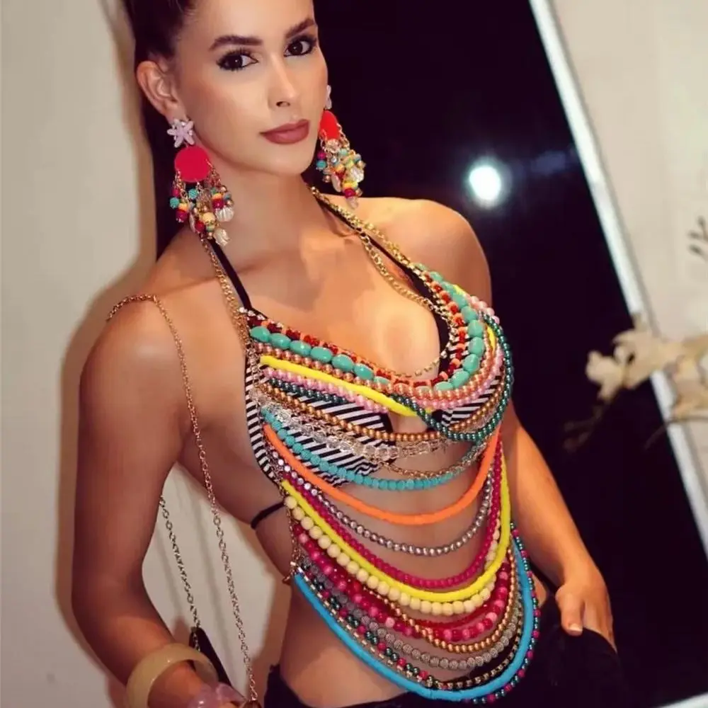 New European & American Style Multi-Layer Beaded Fringe Body Chain Women's Summer Fashion Slim-Fit Handmade Sexy Necklace