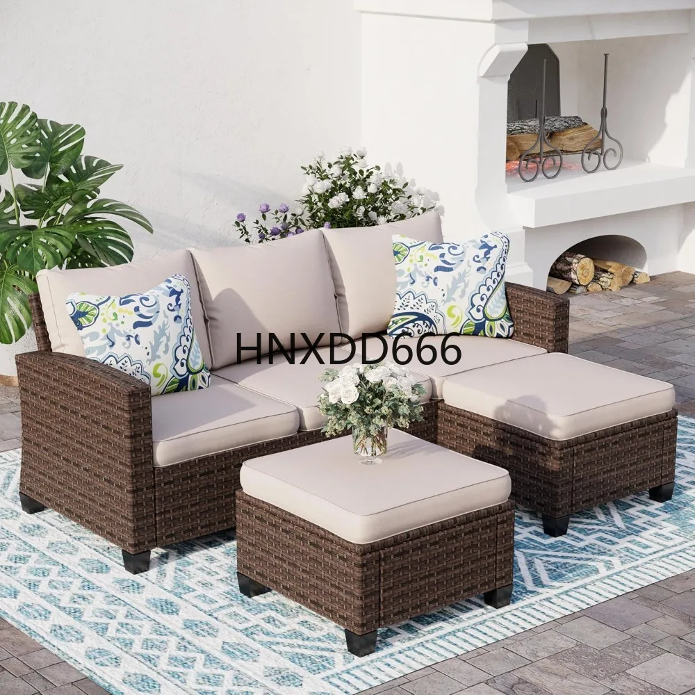 

Outdoor Patio Furniture Set, with 2 Ottomans, Durable Rattan Outdoor Sofa Set for Small Patios