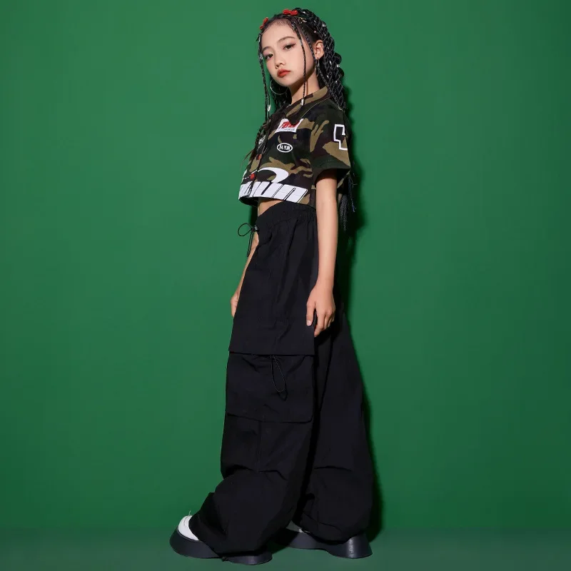 Fashion Hip-Hop Dance Costume for Girls Kpop Clothes Camo Crop Tops Cargo Pants Hip Hop Clothing Kid Jazz Stage Performance Wear