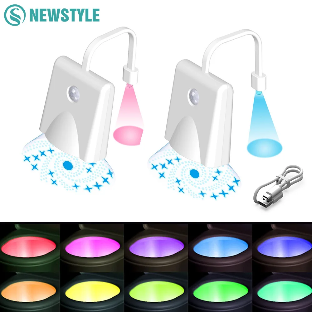 Projection Toilet Night Light USB Waterproof Human Sensing Washroom Light Colorful Projection Foot Lamp for Home Bathroom Decor