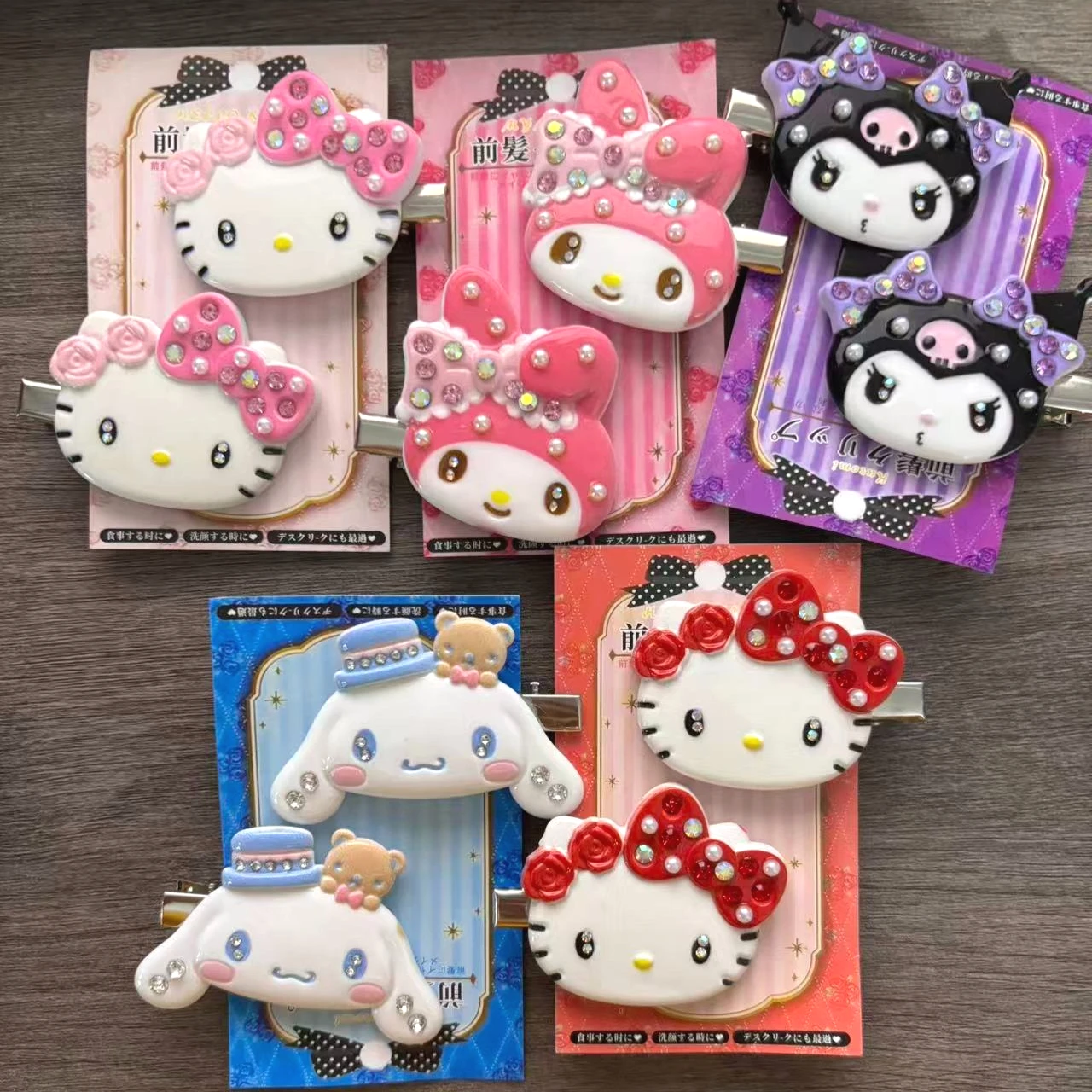 Pinzas para el Cabello con Pedrería de Sanrio, Diseño de Flor de Cerezo, con Personajes de Hello Kitty, Kuromi, My Melody y Cinnamoroll, Accesorios para el Cabello