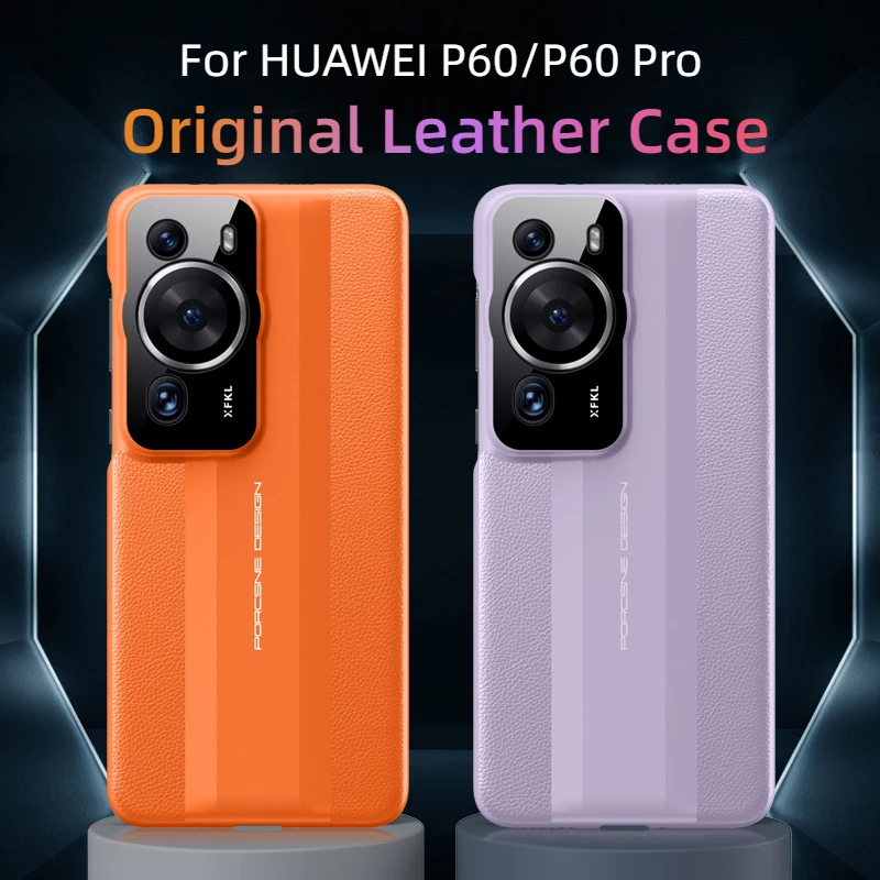 Coque en cuir de vache véritable pour Huawei P60 Pro, étui d'origine ultra mince avec protection complète de l'objectif