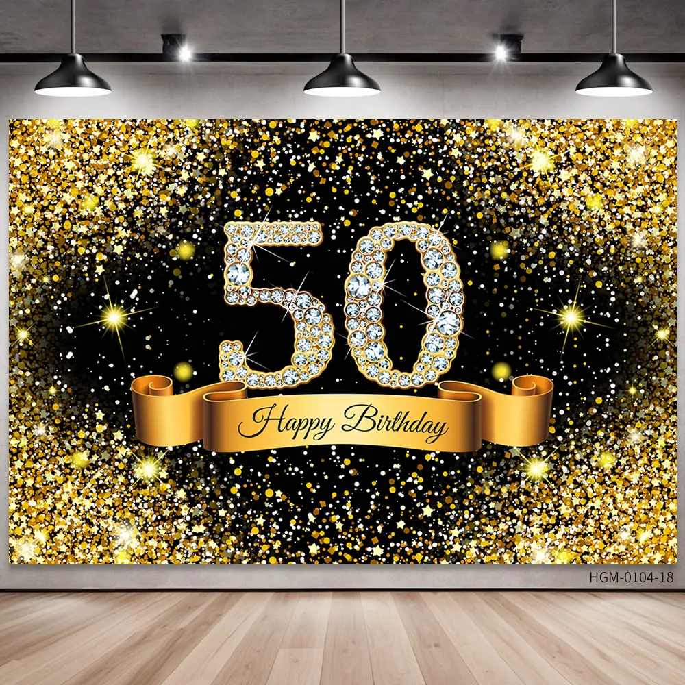 Happy 18th Birthday Party Banner Background Gold Black Party Decoration Extra Large Fabric Sign Poster For Photography Backdrop