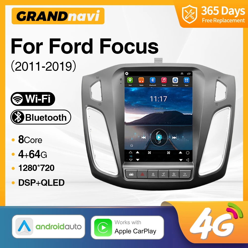 Grandnavi Android 13 Car Radio For Ford Focus 3 2011-2019 2 din Multimedia Player 4G WIFI GPS Carplay Head Unit Auto Stereo