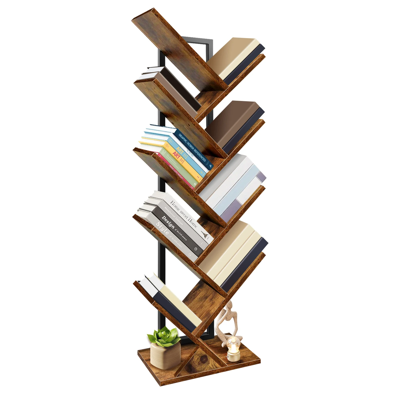 10-Tier Tree Bookshelf,Free Standing Tree Bookcase, Display Floor Standing Shelf for Books Space-Saving Corner Shelf for Bedroom