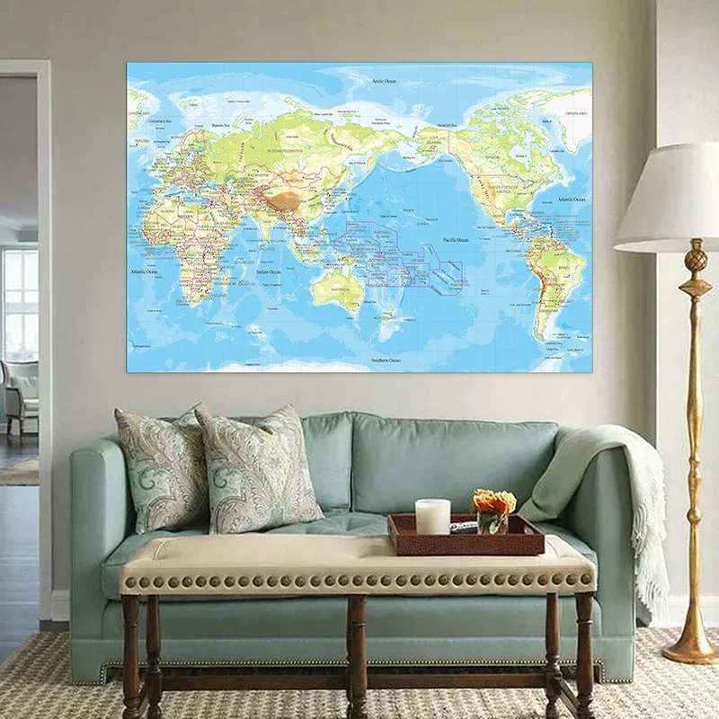 225*150cm o mapa do mundo da topografia não-tecido lona pintura parede sem moldura cartaz e impressão sala de estar decoração para casa