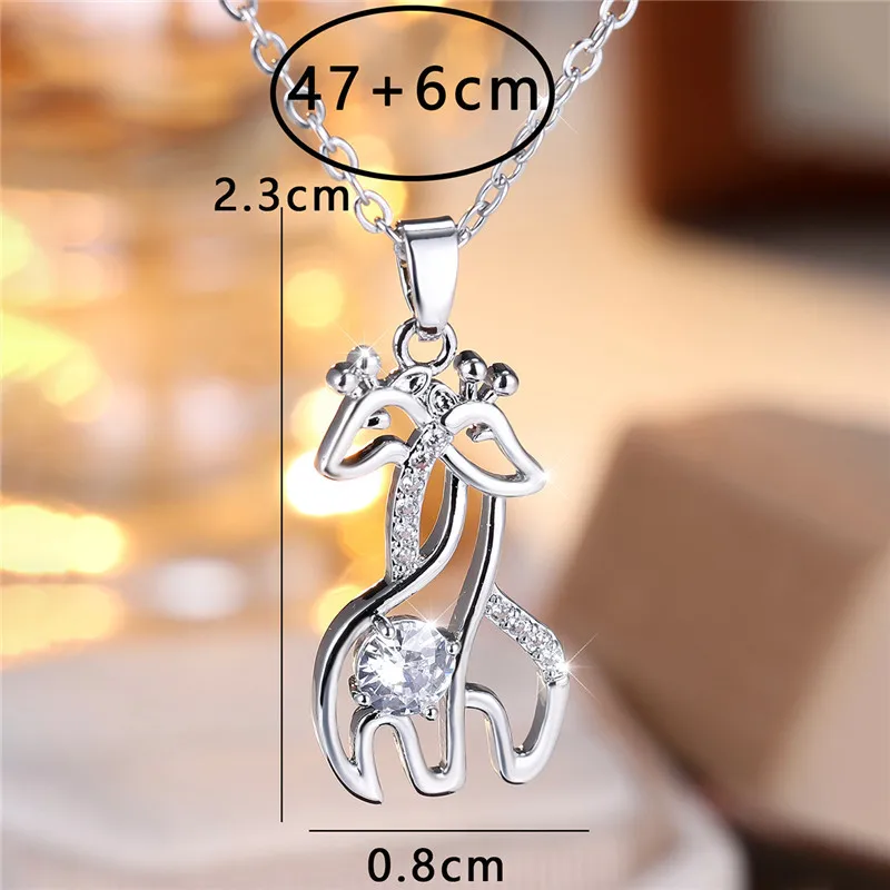 Cute Female Crystal Stone Giraffe Pendant Necklace Vintage Wedding Jewelry For Women Mother\'s Day Gift