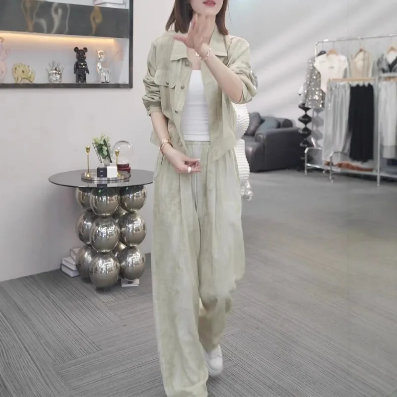 New summer women's simple and fashionable sunscreen loose and slimming casual home jacket+pants set