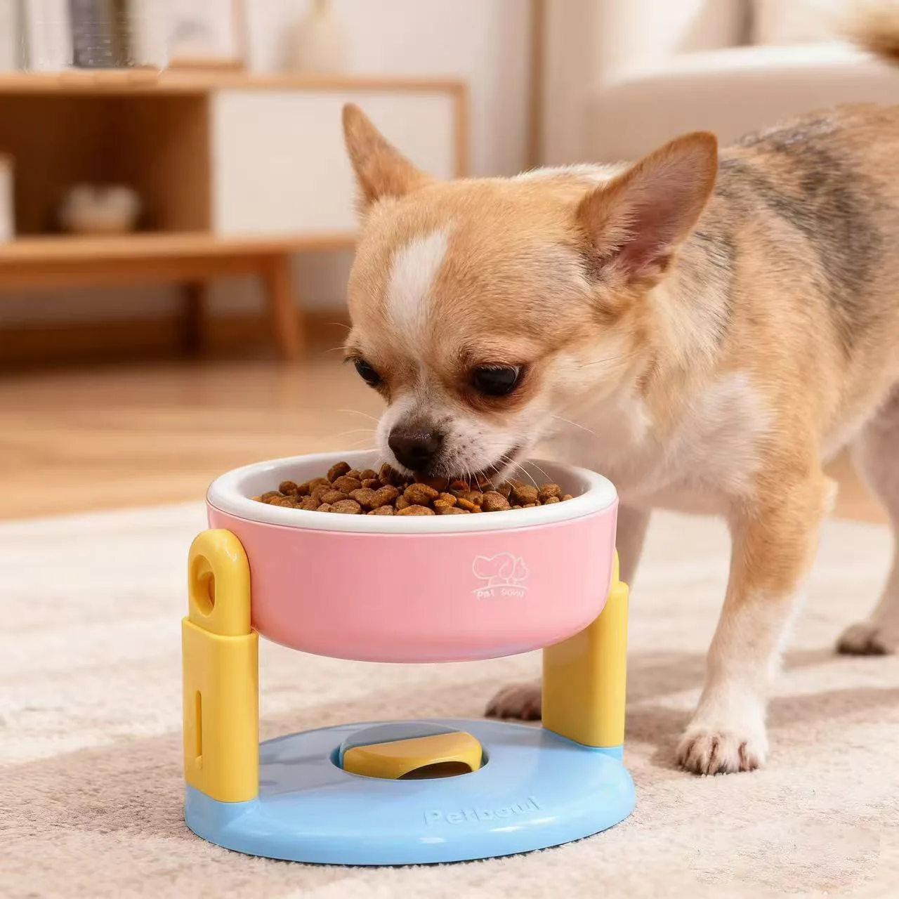 Erhöhter Hundenapf mit Saugnapf, Kippschutz, Höhenverstellbar, Futter- und Wasserschale für Katzen und Hunde, Haustierzubehör