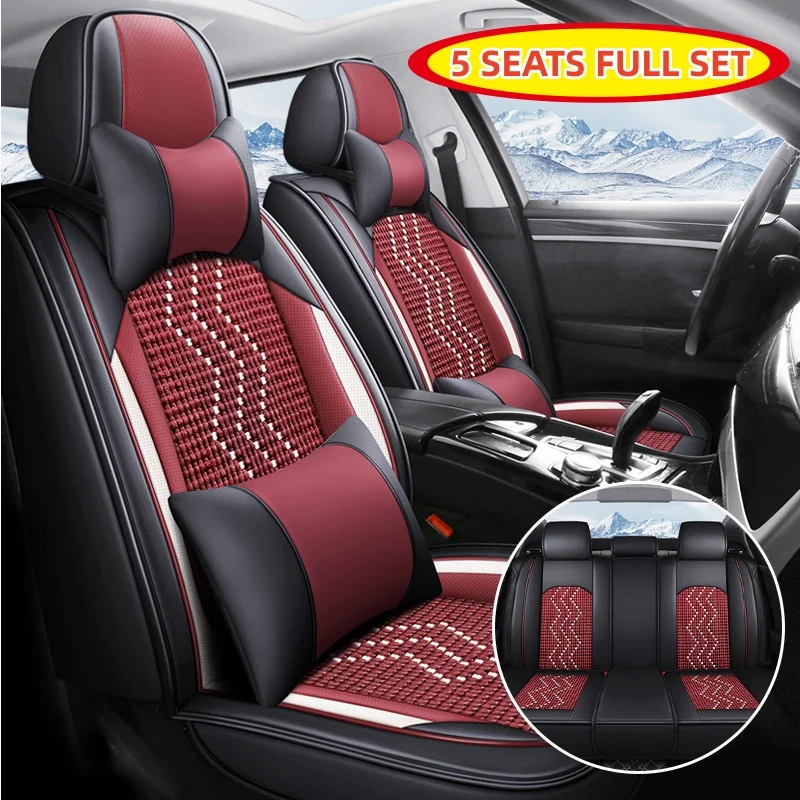 

(Luxury Edition) the Car Has Five Seats, Equipped with 2 Headrests and 2 Lumbar Supports, Luxury Ice Silk Full-Cover Car Seat Covers Are Universal, Breathable and Refreshing Without Being Stuffy, Comfortable for All Seasons, Easy to Clean and Maintain, wi