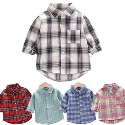 0-5 Year Baby Blouse Kids Buffalo Plaid Spring Autumn Shirt Unisex Casual Outerwear Children Fashion Clothes Pocket Flannel Coat