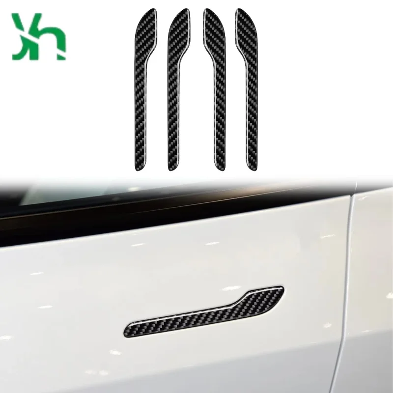 テスラ モデル3/Y カーボンファイバー製 外装ドアハンドル保護カバー トリム、4点セット、2017-2025年式