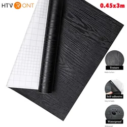 HTVRONT 0.45mX3m Black Wood Wallpaper Stick Black Countertop Contact Paper for Cabinets Removable for Shelves Bedroom Walls