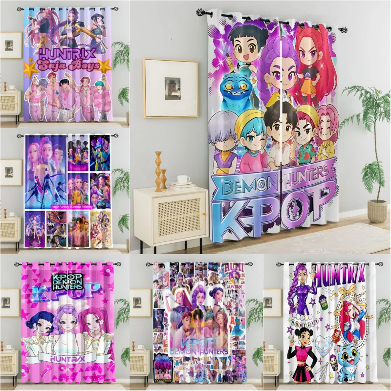 

2pcs K-Pop Demon Hunter Printed Blackout Curtains – Hot Anime-Themed Decorative Curtains, Ideal For Bedrooms And Living Rooms