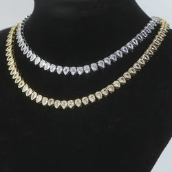 Luxury Tear Drop Shaped CZ Bezel Tennis Chain Necklace for Women