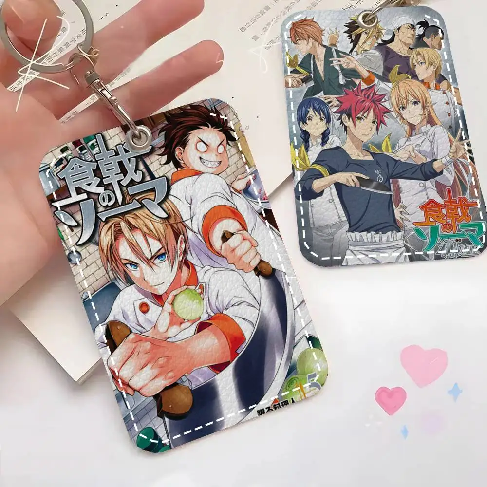 Food Wars Shokugeki No Soma Card Case Keychain Access Card Bag Key Tag Ring Leather Card Holder Key Ring Access