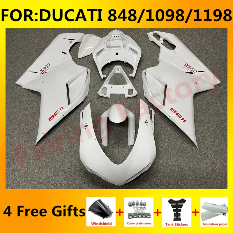 

Новый комплект обтекателей для мотоцикла из АБС-пластика, подходит для DUCATI 848 1098 1198 2007 2008 2009 2010 2011 2012, комплект обтекателей для кузова, белый