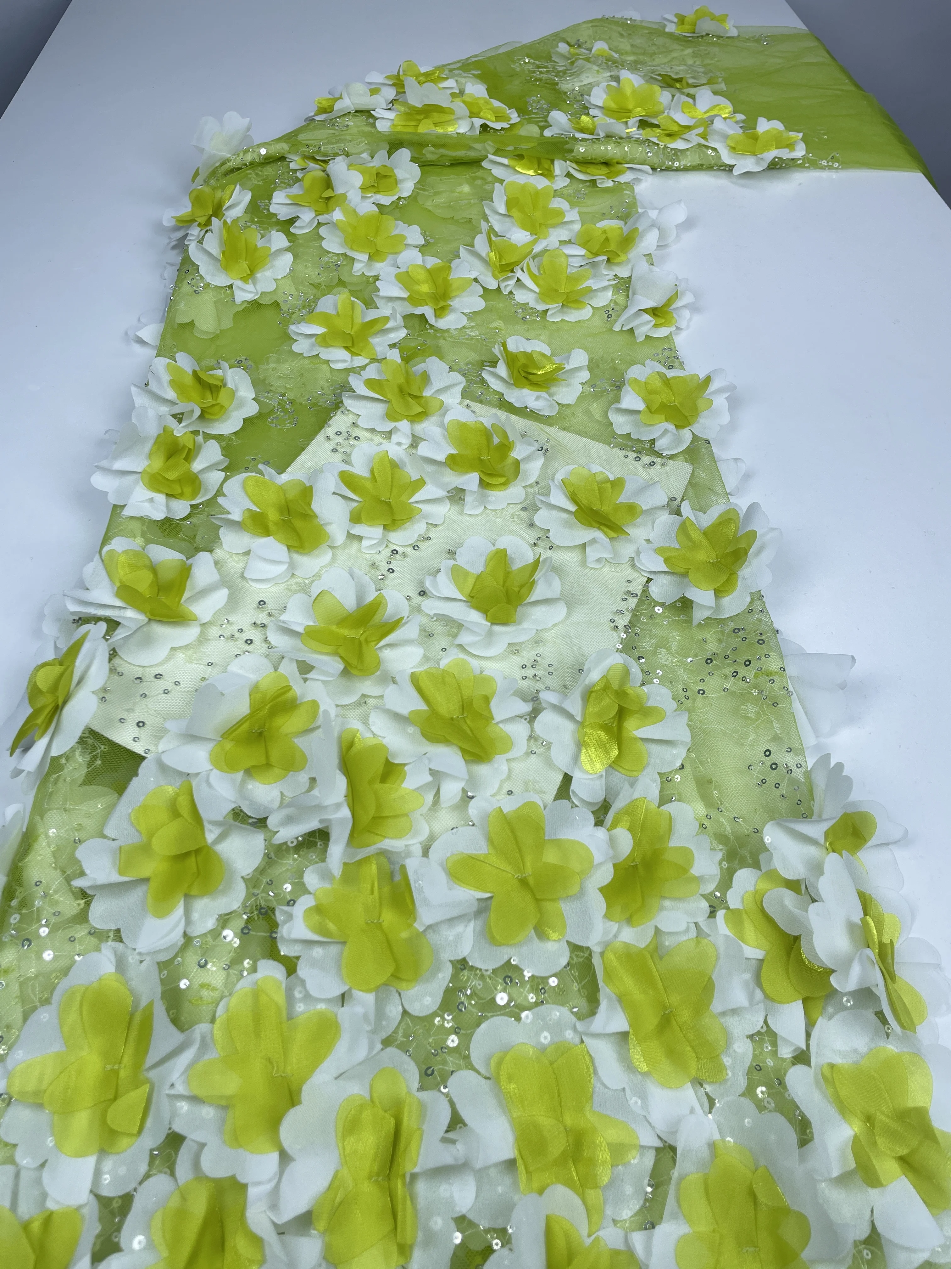 

Luxury African Sequins Beaded Lace Fabric High Quality Groom 3d Flower Nigerian Wedding Bridal Embroidery French Tulle Sewing