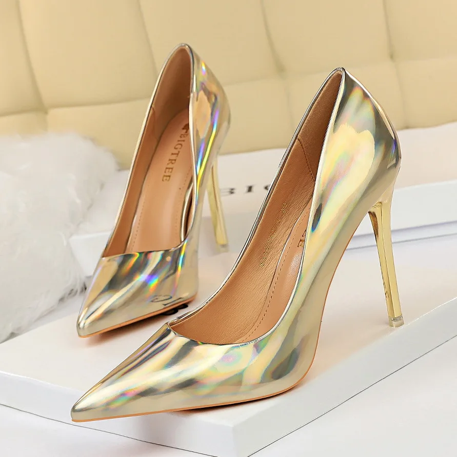 Women High Heels Blue Green Valentine Pumps Luxury Glossy Stiletto Wedding Bridal Nightclub Fashion Simple Solid Color 1829-2