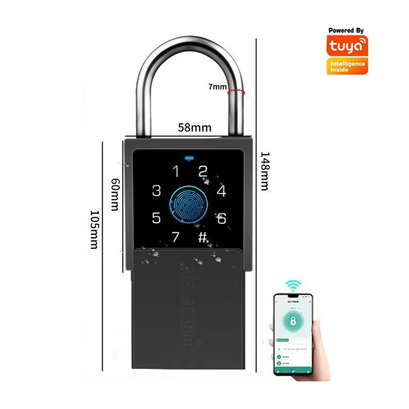 EGFirtor Tuya Bluetooth Smart Password Padlock Fingerprint Sliding Door Lock for Bag Home Security