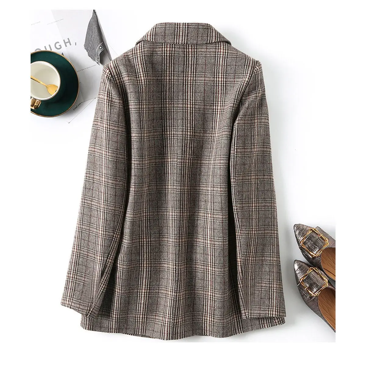New 2026 Autumn Vintage Single Breasted Office Plaid Blazer Ladies Long Sleeve Korean Loose Suit Jacket Women Blazers Female