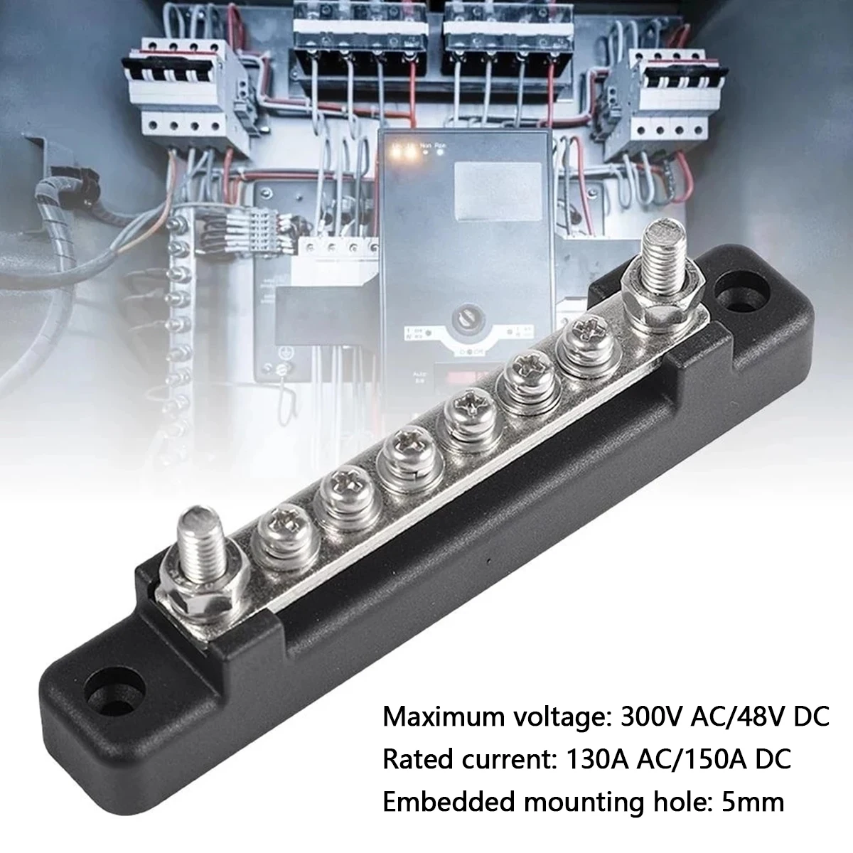 6 Way Bus Bar Terminal Block 300V AC/48V DC 130A AC/150A DC Power Distribution Terminal Block with Cover Heat Shrink Tubing