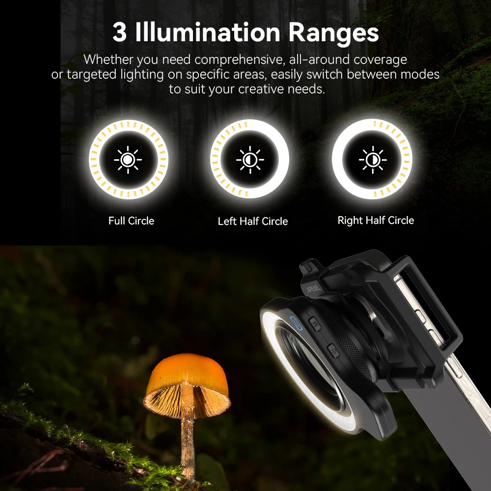 37mm 52mm Thread Macro Lens Fill Light, Camera Lens Ring Light With High Power+45 Light Modes For Macro Lenses