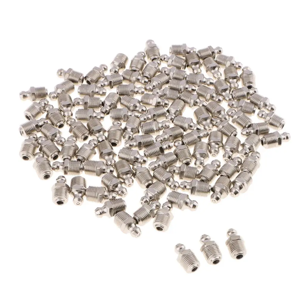 100 Pieces Sliver Car Straight Metric 1/8 Grease Zerk Nipple Fitting M8*1