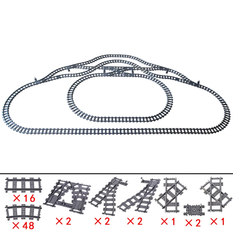 

City Trains Bridge Flexible Switch Railway Tracks Rails Manual Level Crossing Forked Straight Curved Building Block Bricks Toys