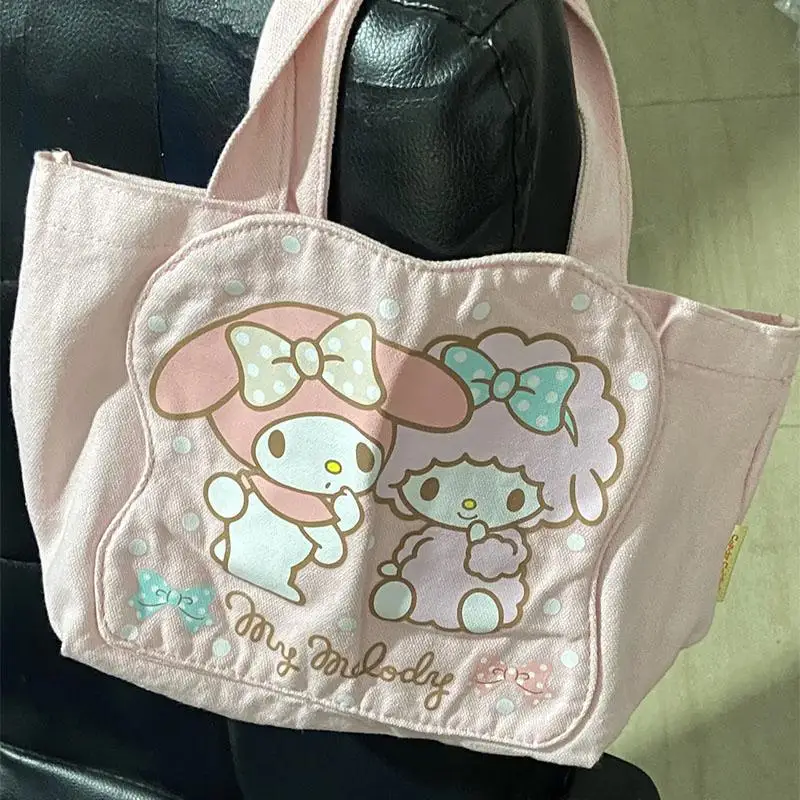 Kawaii Sanrio Mymelody Piano Canvas Bag Printed Shoulder Bag Cartoon Handbag Cute Large Capacity Student Tote Bag Gift for Girls