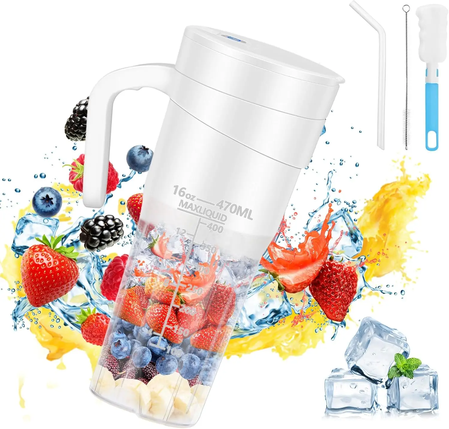 

Портативный мини-блендер емкостью 16 унций с USB-аккумулятором и 6 лезвиями для смузи, коктейлей и свежего сока — приятный для путешествий