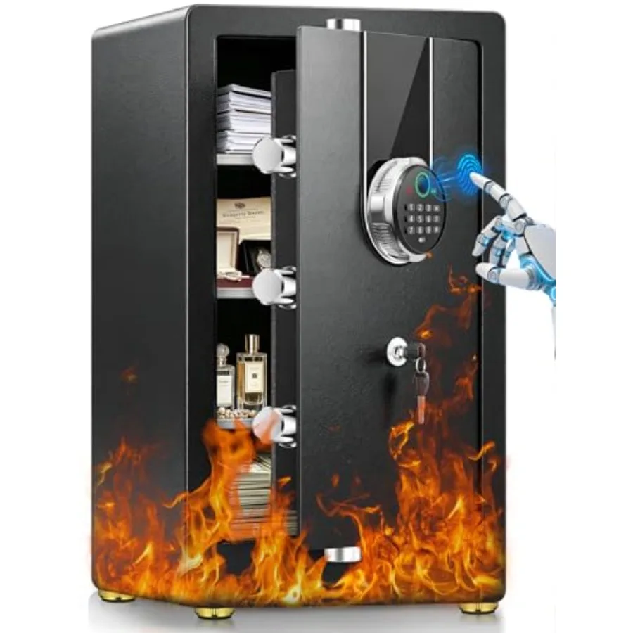 

Heavy Duty Fireproof Safe for Home Office Documents, Steel, Black, 35Min 1700F Fire Resistance, 5.8 Cuft Large Biometric Safe w